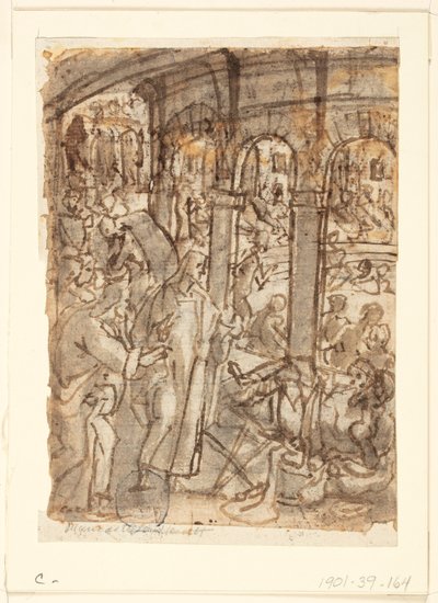 Recto: Christ Healing Paralytics near the Pool of Bethesda; Verso, above: Mercury, Patron of Travellers; Verso, below: Studies of a Man near an Open Door by Jan van der Straet, called Stradanus