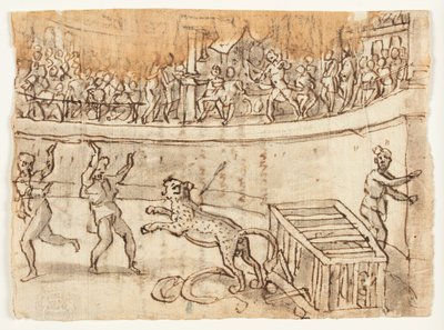 Emperor Commodus Killing a Leopard; Sketch by Luigi Alamanni, and Inscription in His Hand Relating to Herodianus