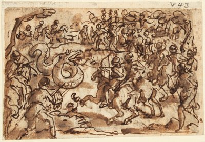Recto: The Roman Consul Attilius Regulus Fighting a Giant African Serpent, from Pliny