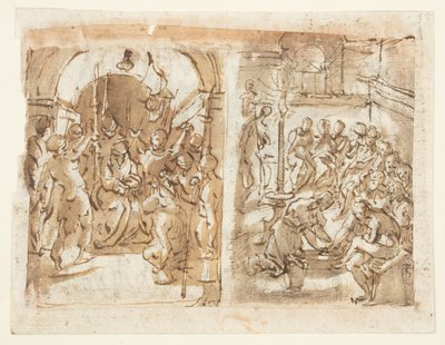 The Mocking of Christ; Christ washing the Feet of the Apostles; Execution of Mary Stuart, Queen of Scots in 1587 by Jan van der Straet, called Stradanus