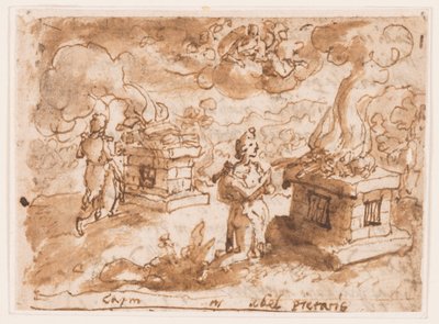 Sacrifices of Cain and Abel (preliminary design for "Spiritus Pietatis" The Spirit of Piety, plate 6 in "The Seven Gifts of the Holy Spirit" print series) by Jan van der Straet, called Stradanus