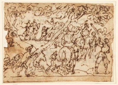 Sketchbook Page; Hunting scene by Jan van der Straet, called Stradanus