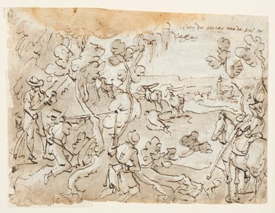 Sketchbook Page with Antelope Hunt by Jan van der Straet, called Stradanus