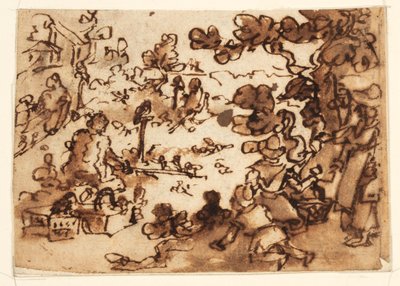 Sketchbook Page with Bird-baiting by Jan van der Straet, called Stradanus