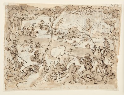 Sketchbook Page with Rabbit Hunt by Jan van der Straet, called Stradanus