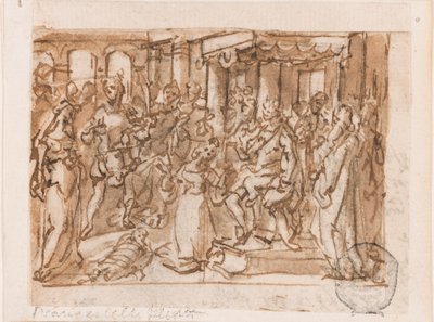 The Judgment of Solomon, Preliminary Design for "Spiritus Sapientiae" (The Spirit of Wisdom), Plate 1 in the "Seven Gifts of the Holy Spirit" Print Series by Jan van der Straet, called Stradanus