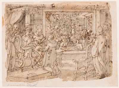 The Introduction of the Silkworm at the Court of Emperor Justinian, Design for "Ser, sive sericus vermis," Plate 8 in the New Inventions of Modern Times Print Series by Jan van der Straet, called Stradanus