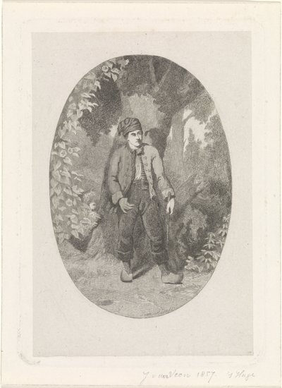 Man by a Tree in a Forest by Jan van der Veen (prentmaker)