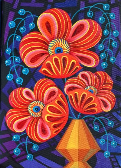 Red Blooms with Berries, 2016 by Jane Tattersfield