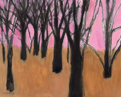 Landscape with Black Trees and Pink Sky by Janel Bragg
