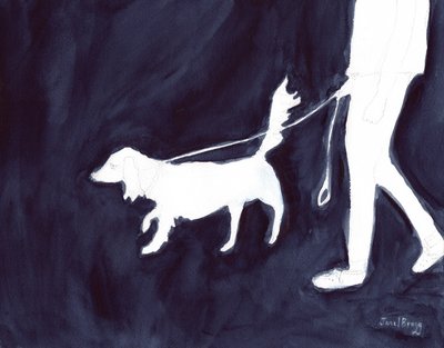 Woman Walking Dog Down Commercial Avenue by Janel Bragg