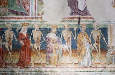 Hrastovlje fortified church, Trinity Church, Death accompanying Pope and Queen, Dance of Death (detail), Slovenia by Janez Kastav