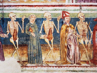 Hrastovlje Fortified Church, Trinity Church, Death Accompanying Bishop and Monk, Dance of Death (detail) by Janez Kastav