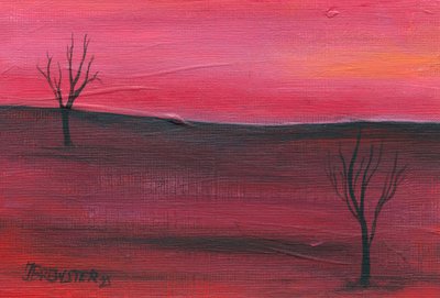 Bare Trees Red Sky by Janine Brewster
