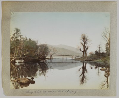 Bridge and lakeside hotel, Lake Chuzenji, Nikko, Japan by Japanese Photographer