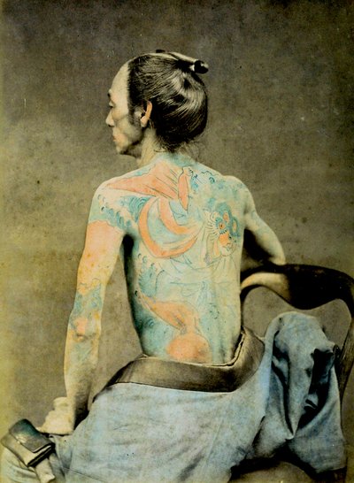 Japanese Man with Traditional Irezumi Tattoos, c.1890 by Japanese Photographer