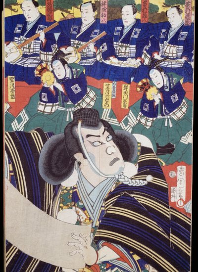 Actors, narrators and shamisen players, Kabuki theatre scene by Japanese School