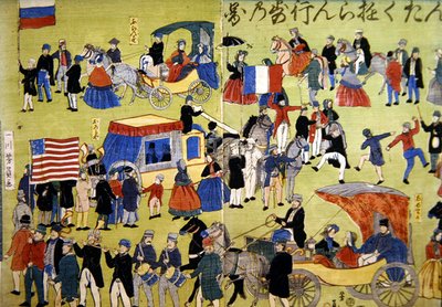 American, Dutch and French Visitors Arriving at Yokohama in Japan, c.1860 by Japanese School