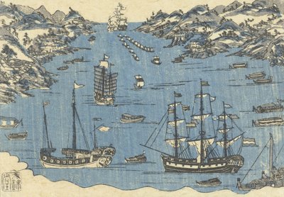 Bunkindo Print of Foreign Ships in the Port of Nagasaki, 1800-50 by Japanese School
