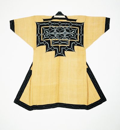 Ceremonial robe (attush) of Ainu population with traditional Ainu motifs, chain stitch embroidery, elm tree bark, wool and cotton by Japanese School