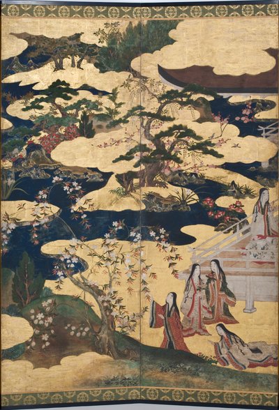 (detail) Spring in the Palace, Six-Fold Screen from The Tale of Genji, c.1650 by Japanese School