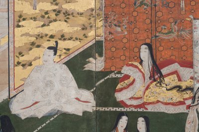 (detail) Spring in the Palace, Six-Fold Screen from The Tale of Genji, c.1650 by Japanese School