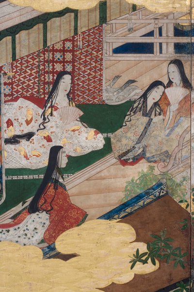 (detail) Spring in the Palace, Six-Fold Screen from The Tale of Genji, c.1650 by Japanese School