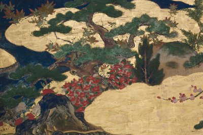 (detail) Spring in the Palace, Six-Fold Screen from The Tale of Genji, c.1650 by Japanese School