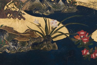 (detail) Spring in the Palace, Six-Fold Screen from The Tale of Genji, c.1650 by Japanese School