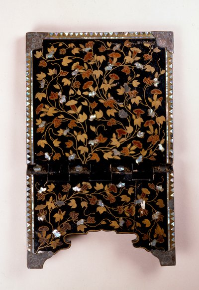 (Detail) of the Back of a Momoyama Period Christian Folding Missal Stand Decorated with Vines and Foliage by Japanese School