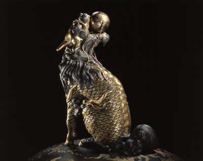 Detail of the finial of an incense burner, in the shape of a Kylin, Meiji period, late 19th century by Japanese School