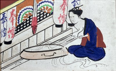Ema (votive plaque) depicting a woman expressing milk by Japanese School