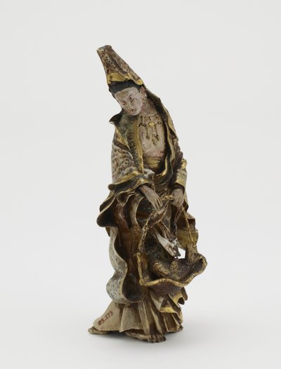 Figure of Kannon holding a fish in a basket, Meiji era by Japanese School