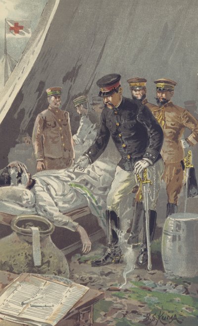 General Prince Fushimi consoling a Wounded Soldier after the Fierce Battle of Nanshan by Japanese School