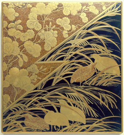 Inkstone Case with Design of Pampas Grass and Quail, Edo period, c.1630 by Japanese School