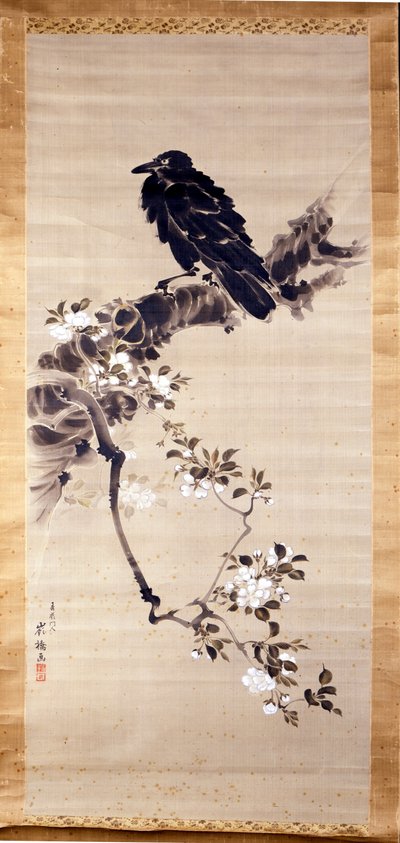 Kakemono representing a raven, messenger of the gods. 18th century. Genoa, Museo Chiossone. by Japanese School