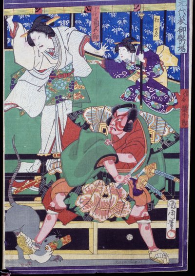 Lovers decide to commit suicide, Kabuki theatre scene by Japanese School