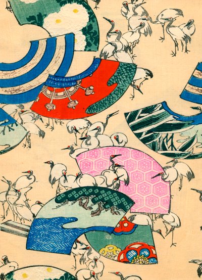 Multi-Coloured Fans with Cranes by Japanese School