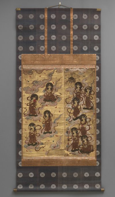 Mural painting: Descent of twenty-five bodhisattvas (attendants of Amitabha triad), 18th century by Japanese School