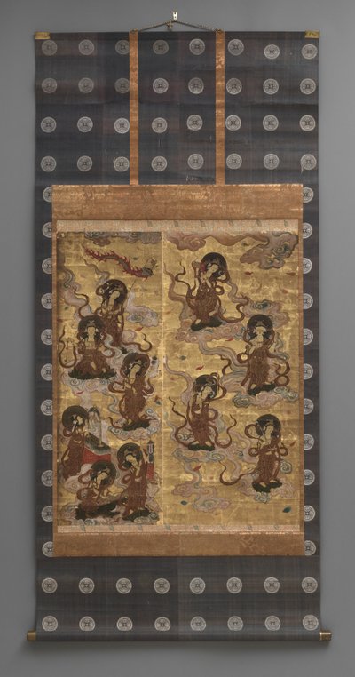 Mural painting: Descent of twenty-five bodhisattvas (attendants of Amitabha triad), 18th century by Japanese School