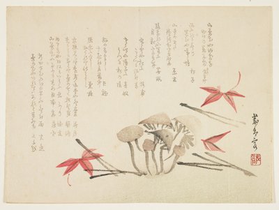 Mushrooms, Maple Leaves and Pine Needles by Japanese School