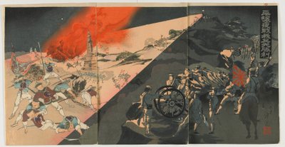 Night Battle at Pingyang, Meiji era, 1894 by Japanese School