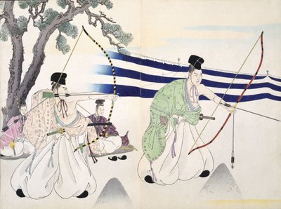 Nobles practice archery (detail) by Japanese School