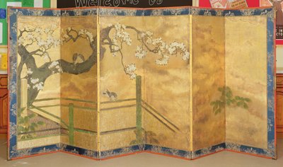 One of a pair of painted screens, Japanese, late 17th or early 18th century by Japanese School