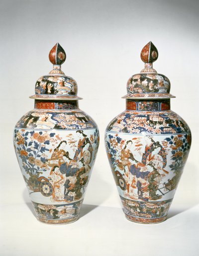 Pair of Imari baluster vases and covers by Japanese School
