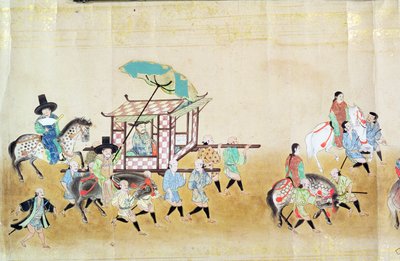 Part of the Sixth Korean Embassy to Japan at the time of Tokugawa Ietsunas succession in 1651, possibly by Kano Masunobu 1655-57 by Japanese School