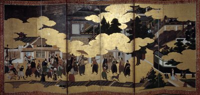 Portuguese screen: a representation of the arrival of Portuguese Jesuit missionaries in Japan in the 16th century by Japanese School