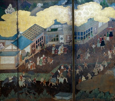 Portuguese screen: a representation of the arrival of Portuguese Jesuit missionaries in Japan in the 16th century by Japanese School