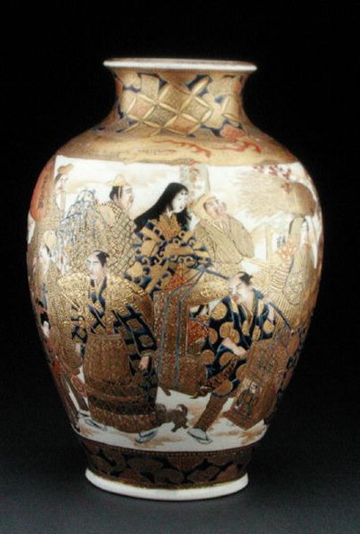 Satsuma vase with figures in a procession by Japanese School