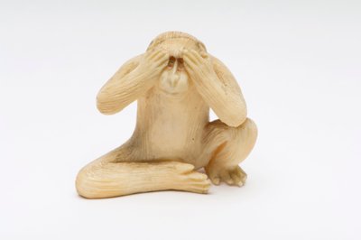 See No Evil, one of the Three Wise Monkeys by Japanese School